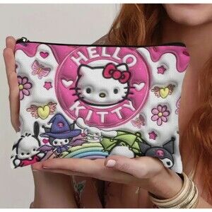 3D Puffy Looking Hello Kitty Makeup Bag Sanrio Kuromi 10"